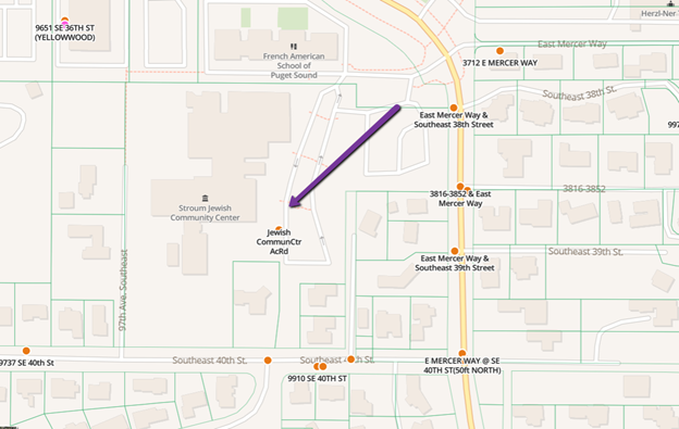 Screen shot with an arrow pointing to a Stop on a map. The stop has the "Do not snap to street" setting enabled. 