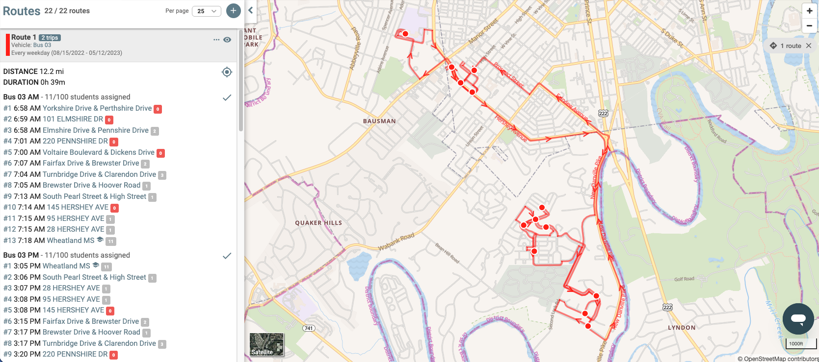 Screenshot of the updated route reflecting the new color red.